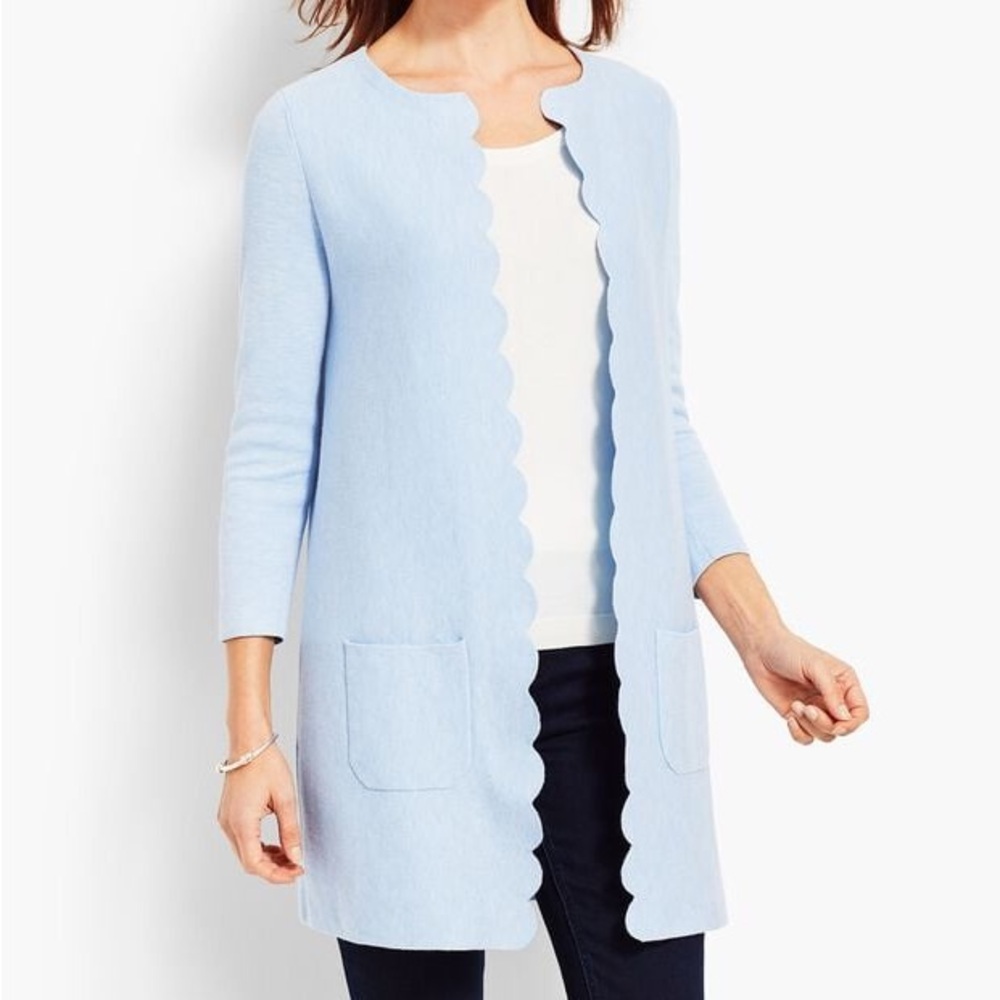 Talbots 2x Petite - Soft Blue Scalloped Cardigan